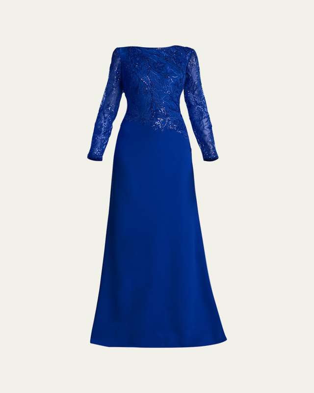 A-Line Sequin Lace & Crepe Gown